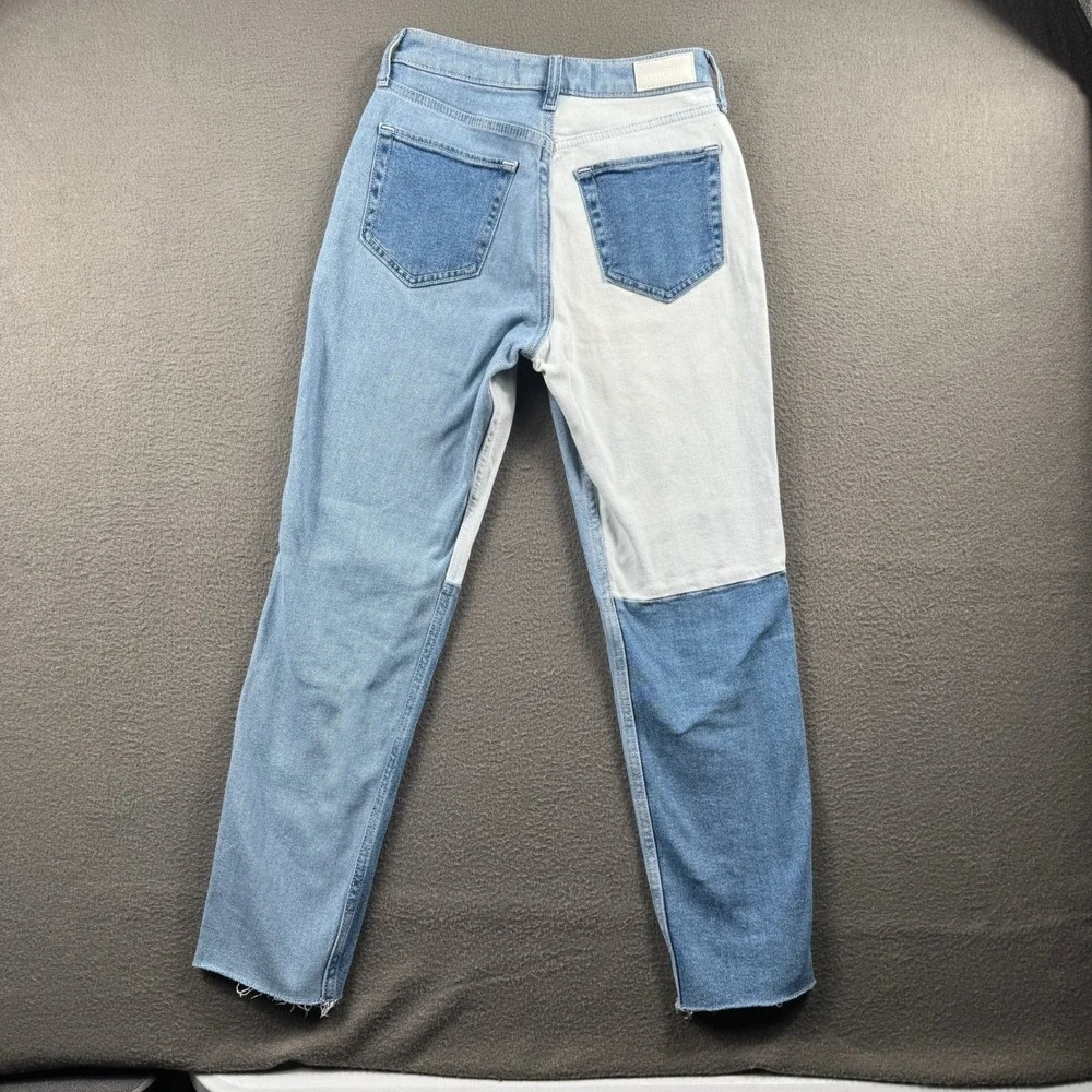 Hollister Curvy High Rise Mom Jeans Womens 0R W24 Colorblock Patchwork Raw Hem